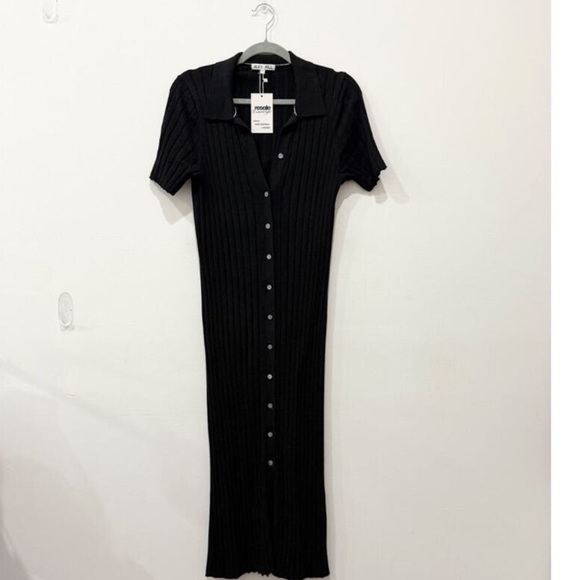 Rails Black Ribbed Button-Front Mini Dress - Picture 1 of 2